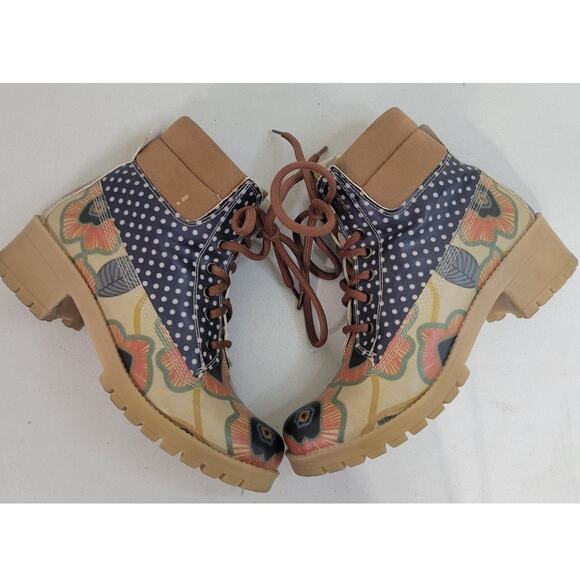 Goby Boots Womens Size 38 (7.5) Boho Retro Ankle Boot Floral Leather Fun Boots - Picture 4 of 9
